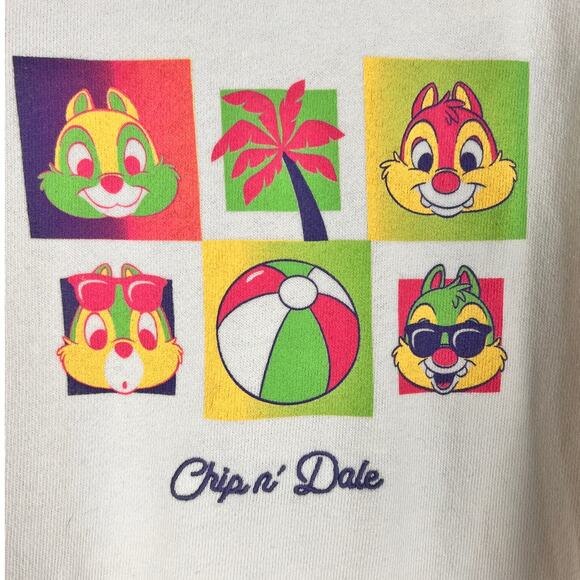 DISNEY Women's L Multicolor Tropical Embroidered Chip N Dale Pullover Sweatshirt - Picture 4 of 6